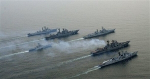 Russian warships gathered in the Mediterranean
